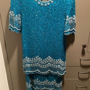 DONATED NWOT Beaded pearl turquoise dress